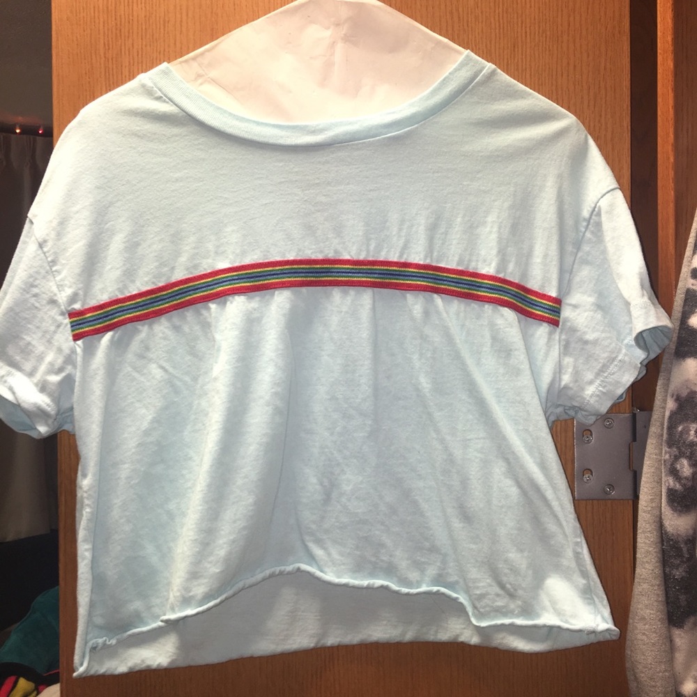 Baby Blue Crop Top (Rainbow across chest)